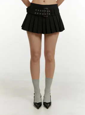 Belted Pleated Mini Skirt CY408