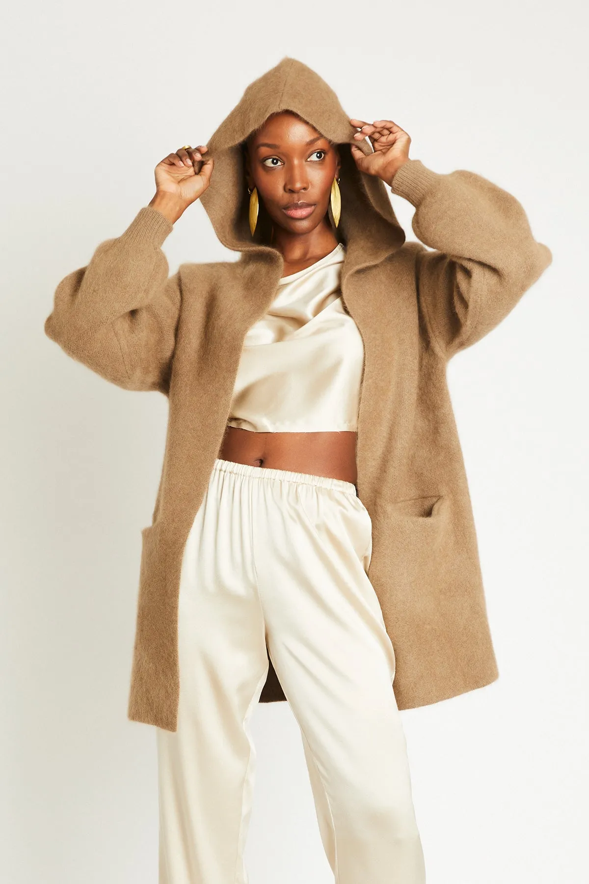   Beryll Cashmere Cropped Coat with Hood | Driftwood