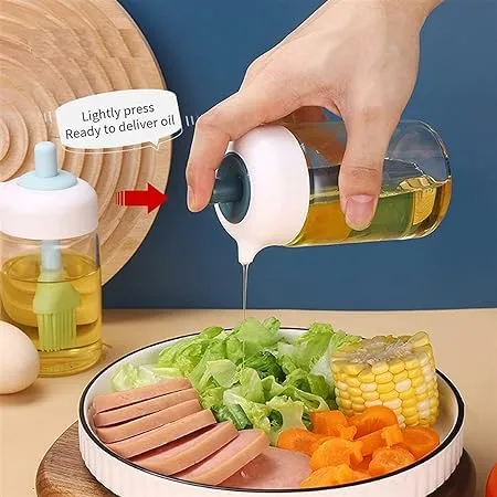 BEYKURY 2 In 1 Oil Dispenser Bottle With Silicone Oil Brush | Condiment Jar Bottle | Oil Container For Cooking/Baking/Frying | Kitchen Tool & Accessories (Multicolor)