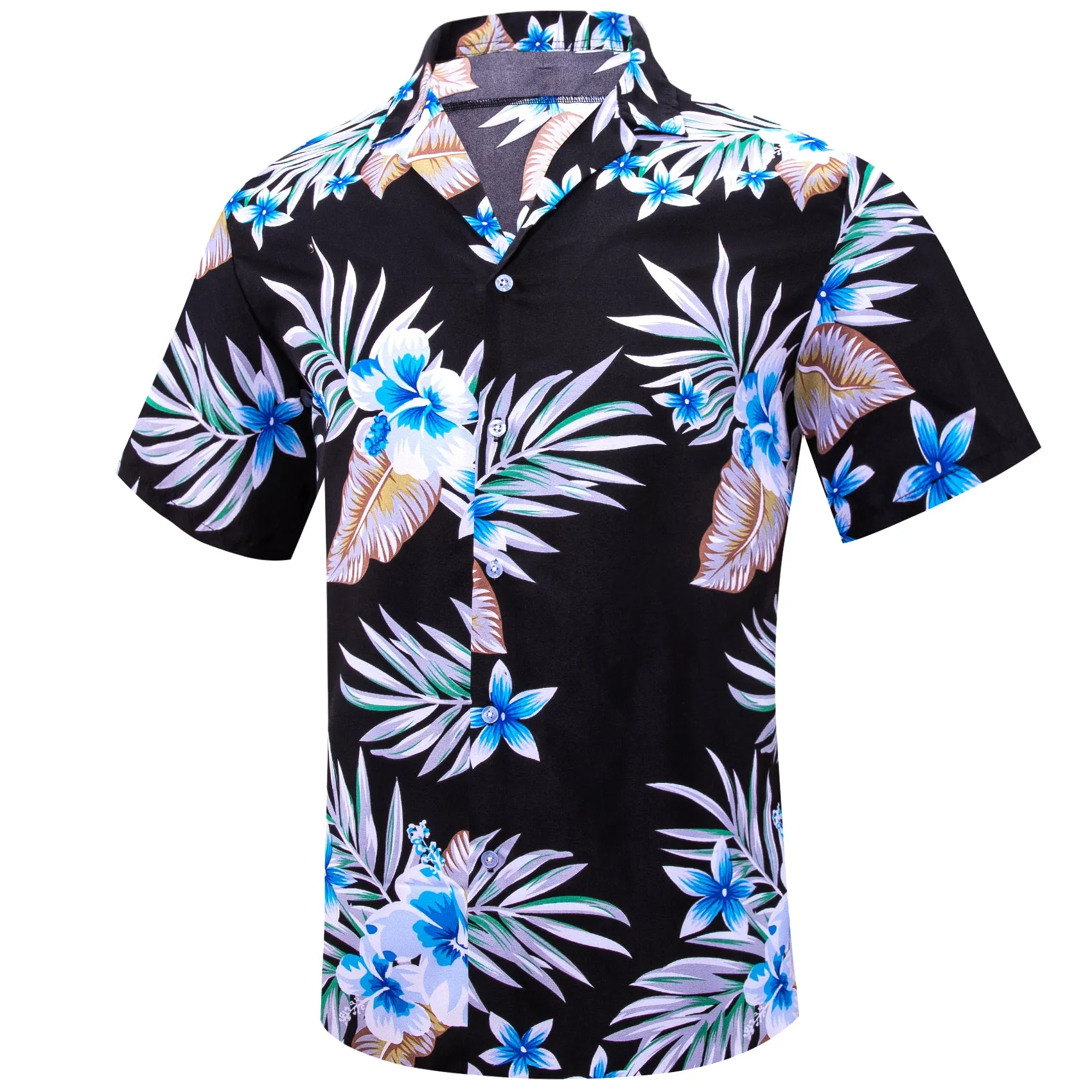 Black Blue Leaves Novelty Men's Short Sleeve Summer Shirt