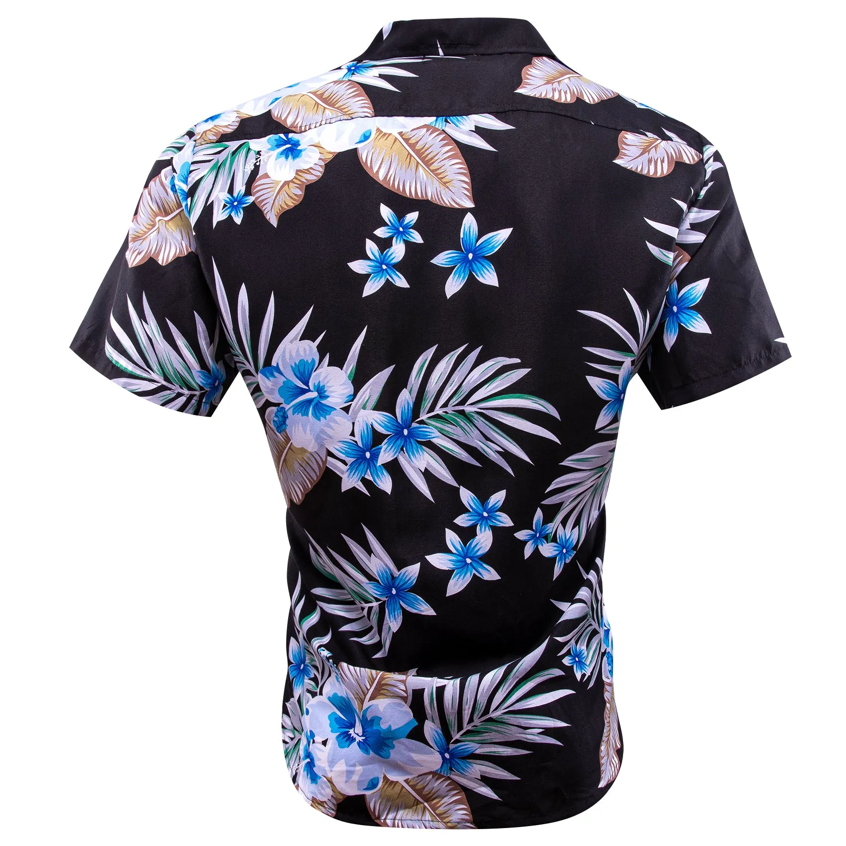 Black Blue Leaves Novelty Men's Short Sleeve Summer Shirt