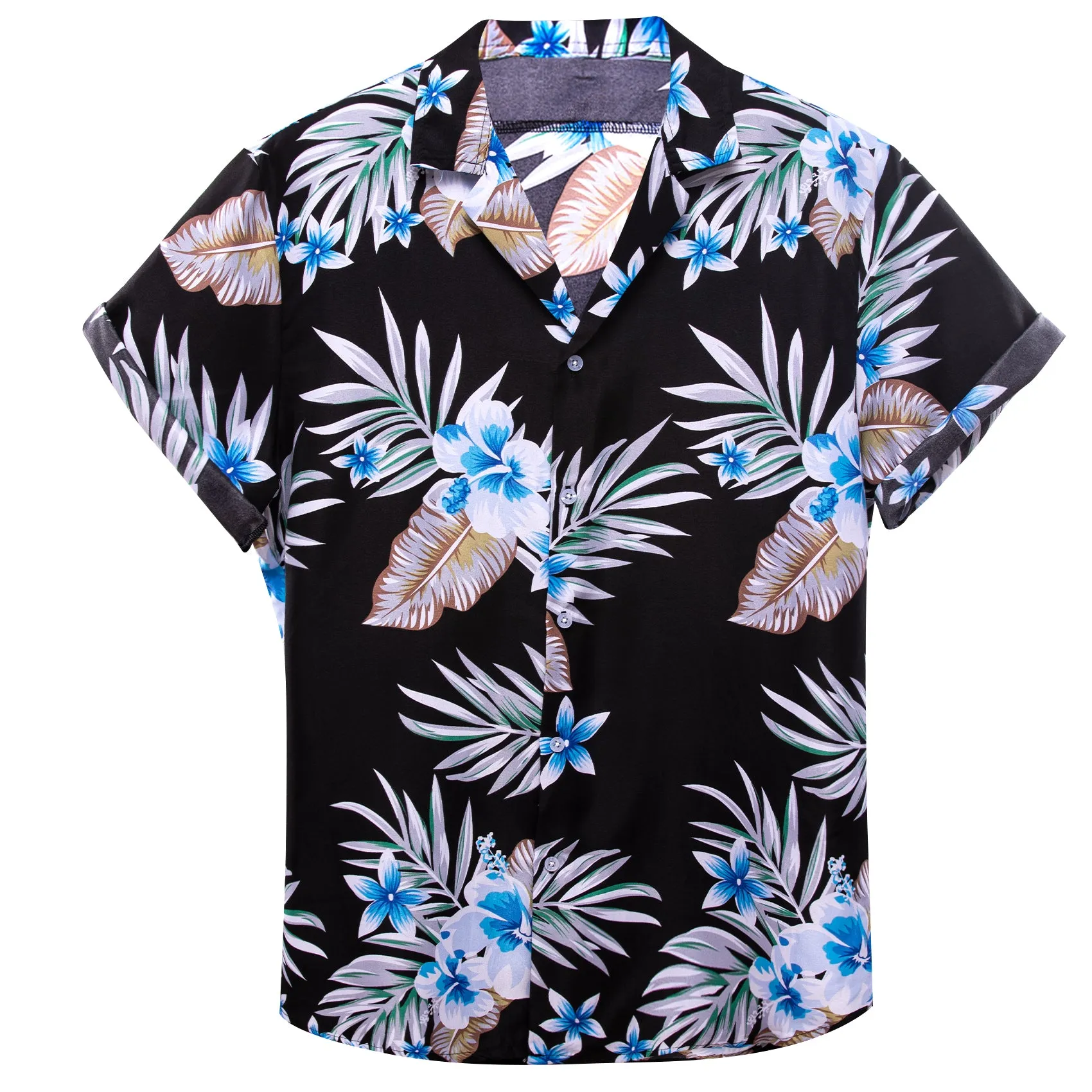 Black Blue Leaves Novelty Men's Short Sleeve Summer Shirt