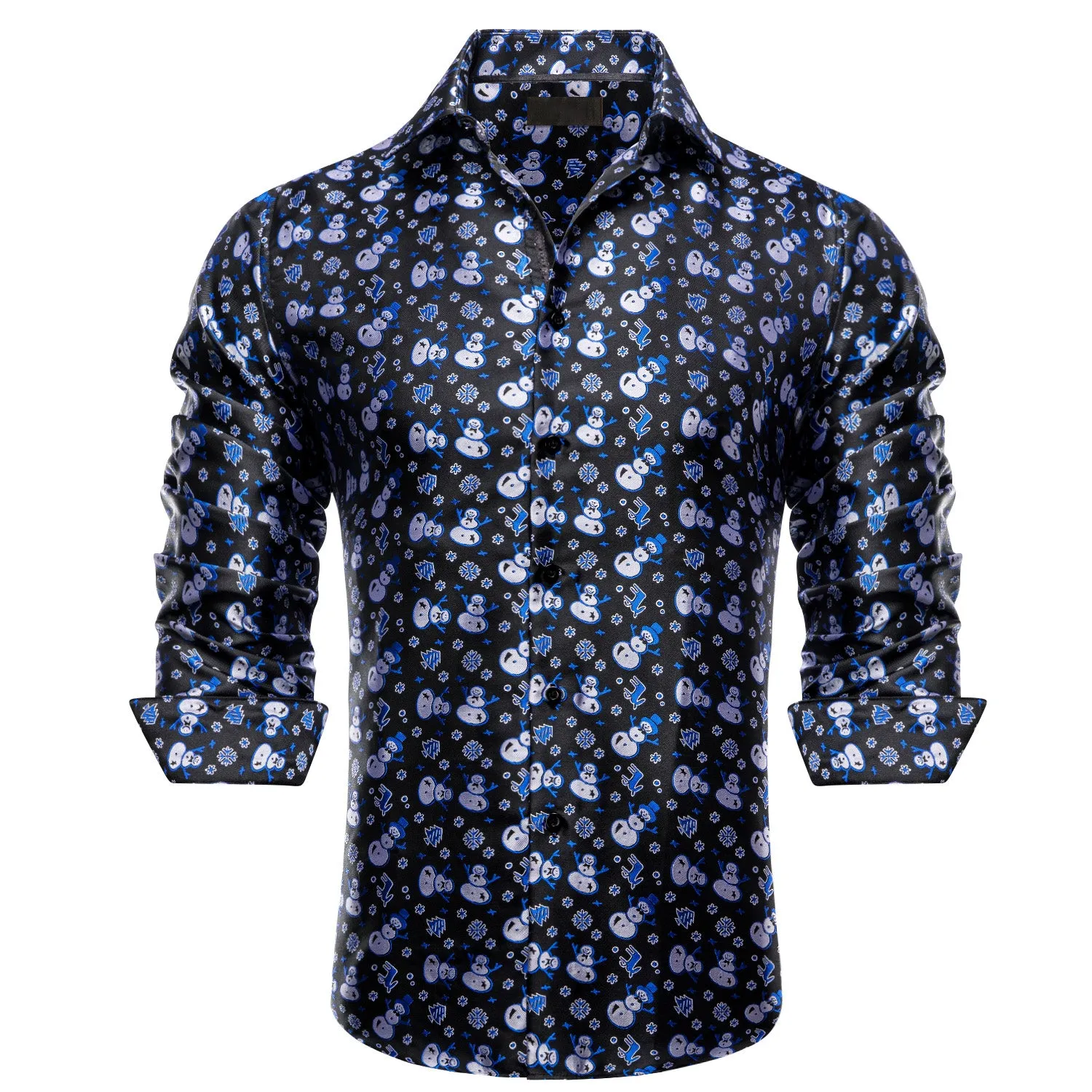 Black Christmas Sky Blue Snowmwan Novelty Men's Long Sleeve Shirt