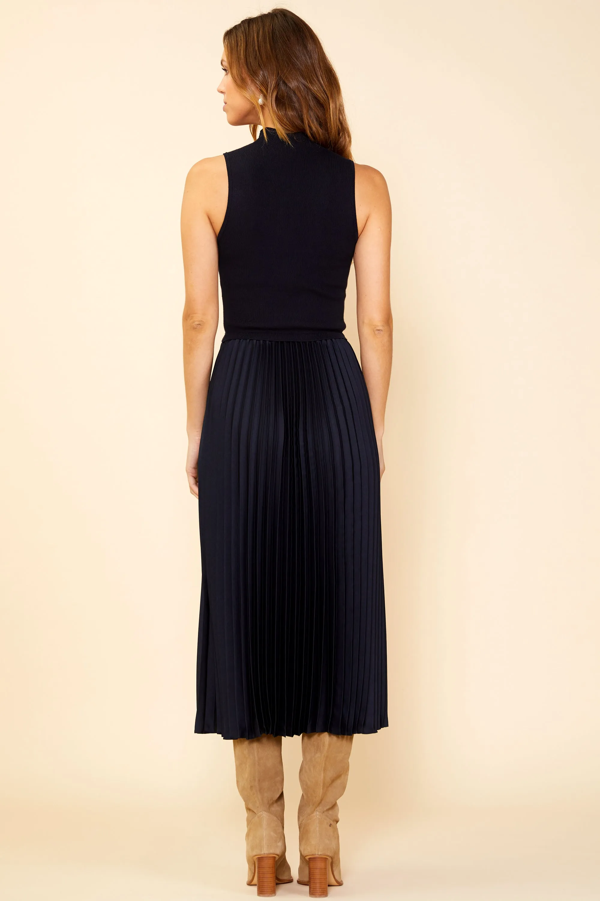 Black Mock Neck Pleated Dress