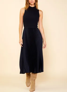 Black Mock Neck Pleated Dress