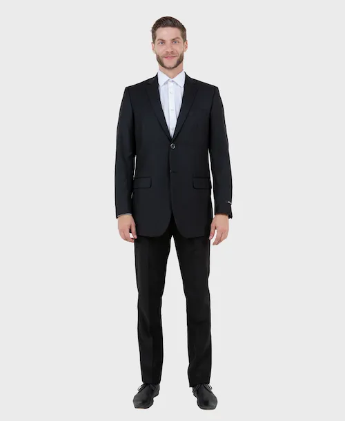 Black Solid Two Button Slim Fit Blazer