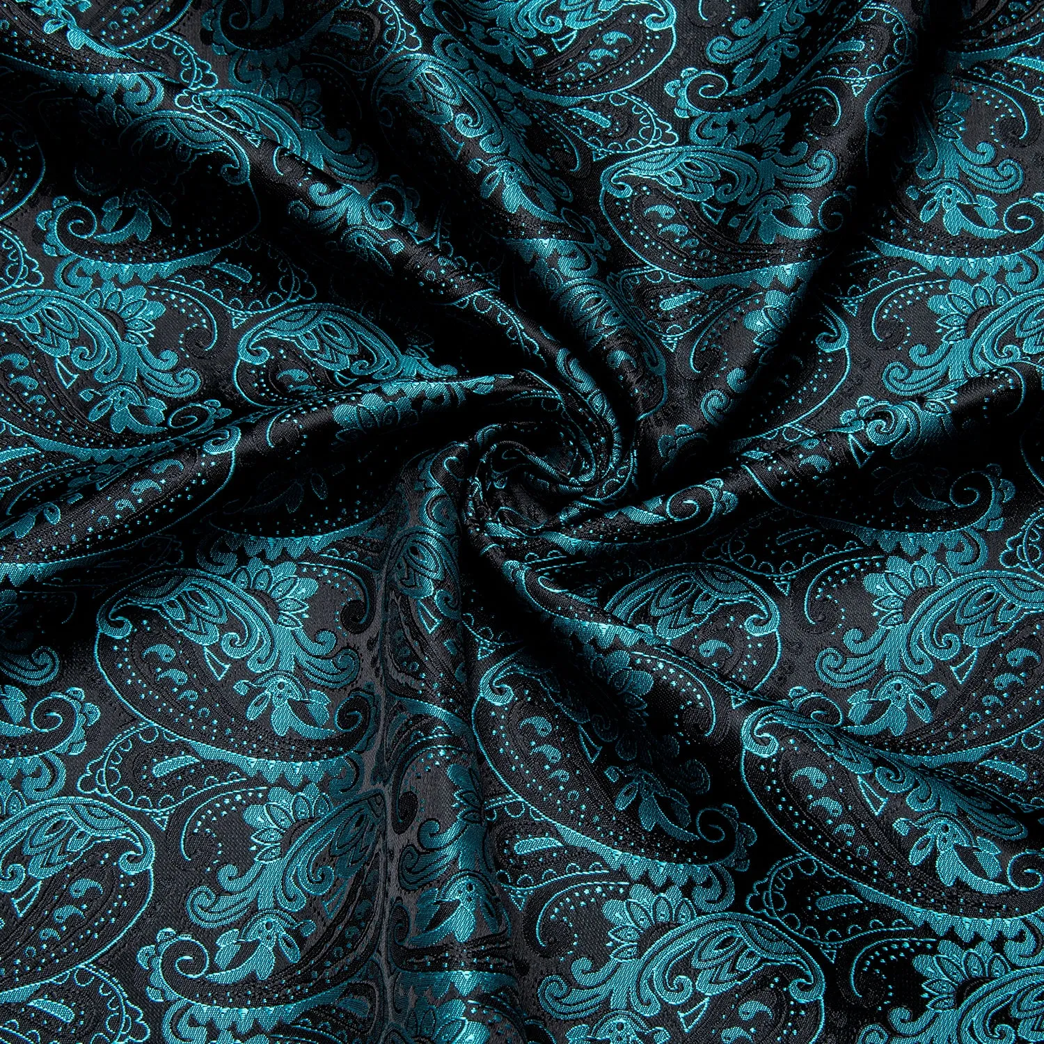 Black Teal Blue Paisley Silk Men's Long Sleeve Shirt