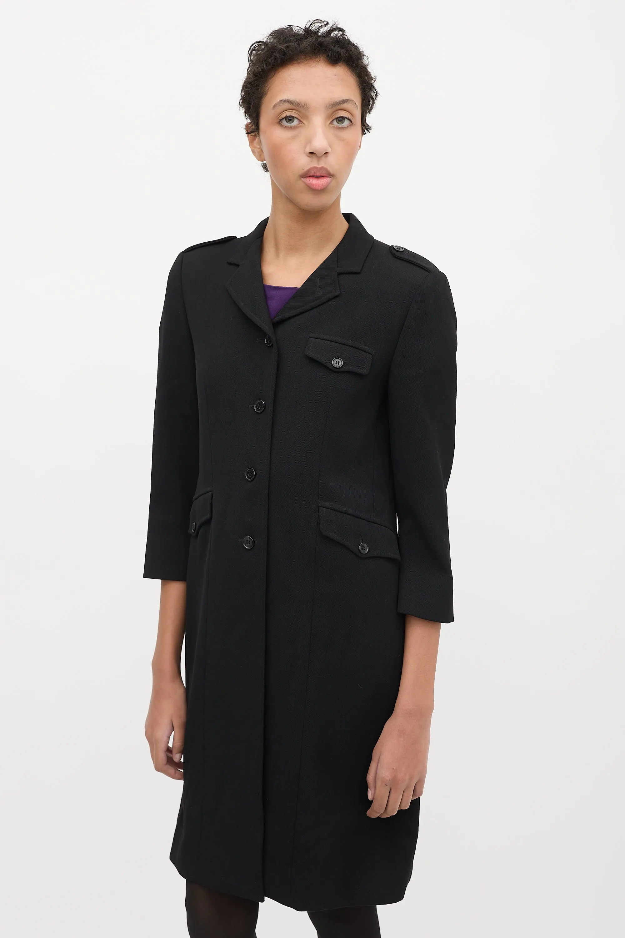 Black Wool Three Quarter Sleeve Coat