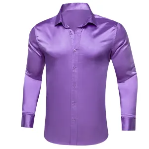 BlueViolet Solid Silk Men's Long Sleeve Shirt