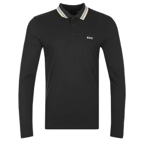 BOSS Plisy Long Sleeve Polo Shirt in Black