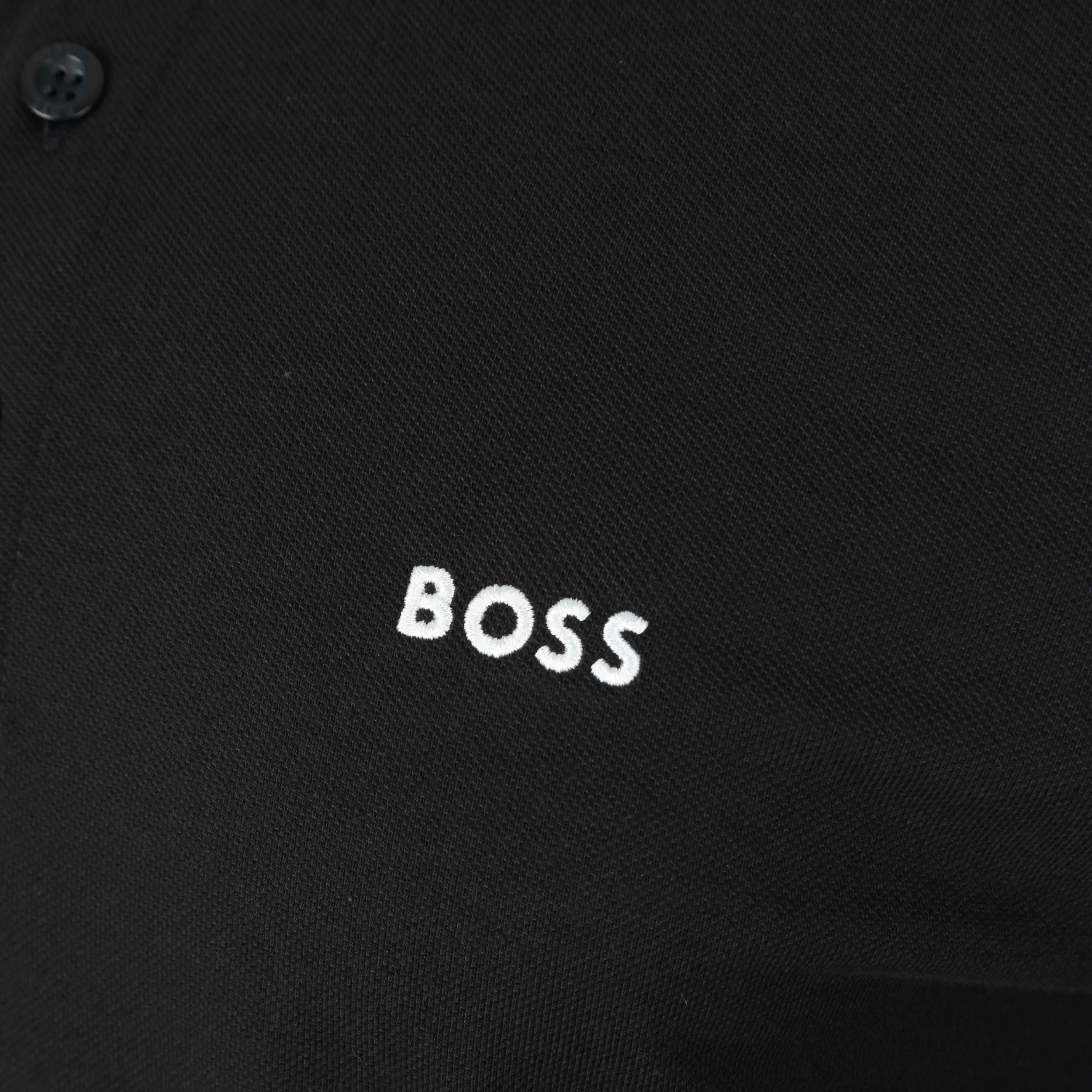 BOSS Plisy Long Sleeve Polo Shirt in Black