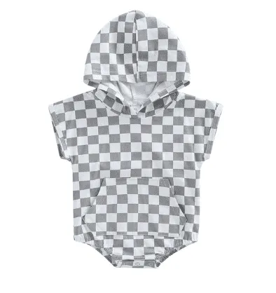 Boys Oversized Skater Romper - Checkerboard Print