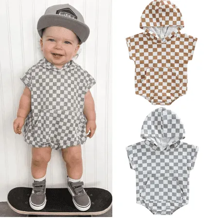 Boys Oversized Skater Romper - Checkerboard Print