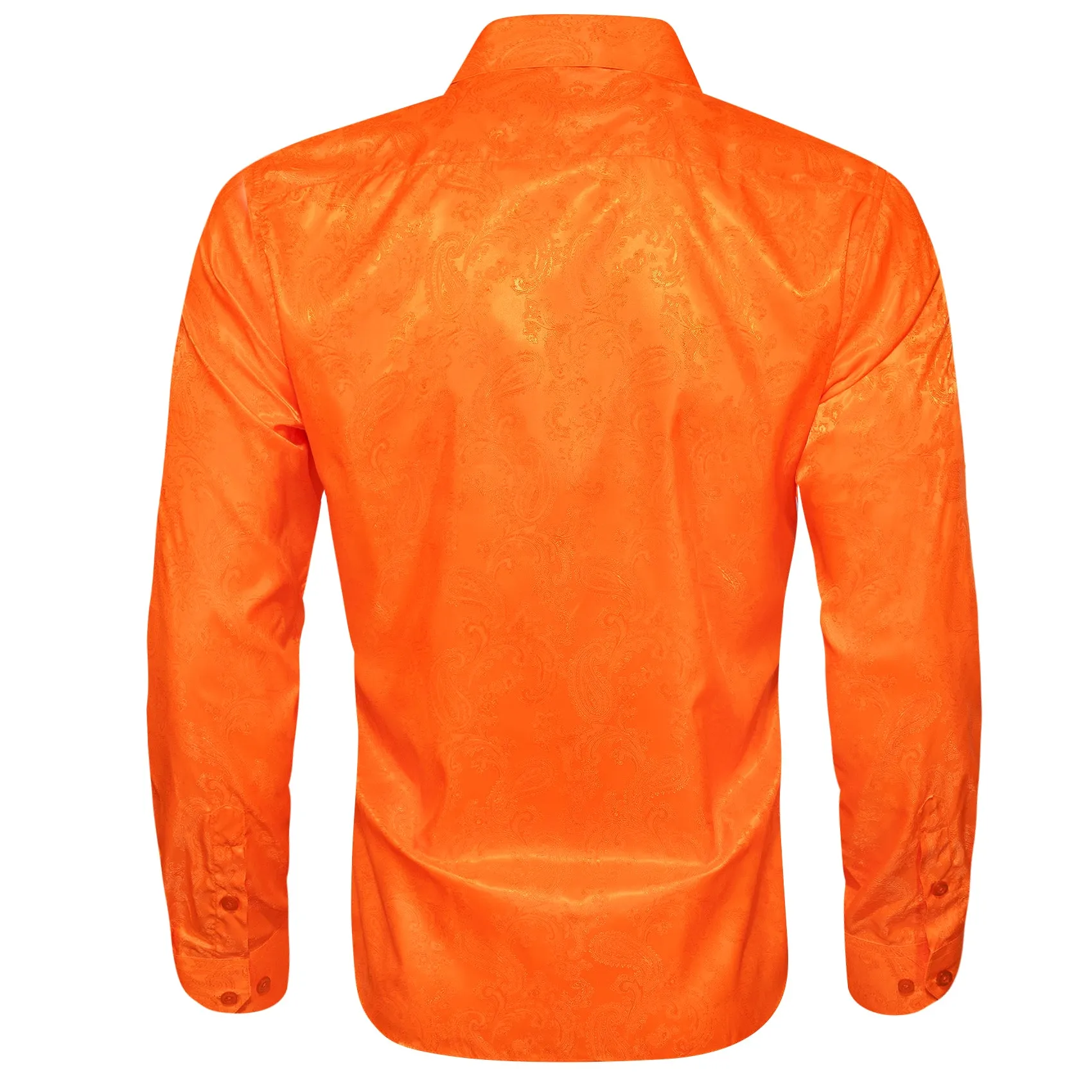 Bright Orange Paisley Style Casual Silk Men's Long Sleeve Button Shirt