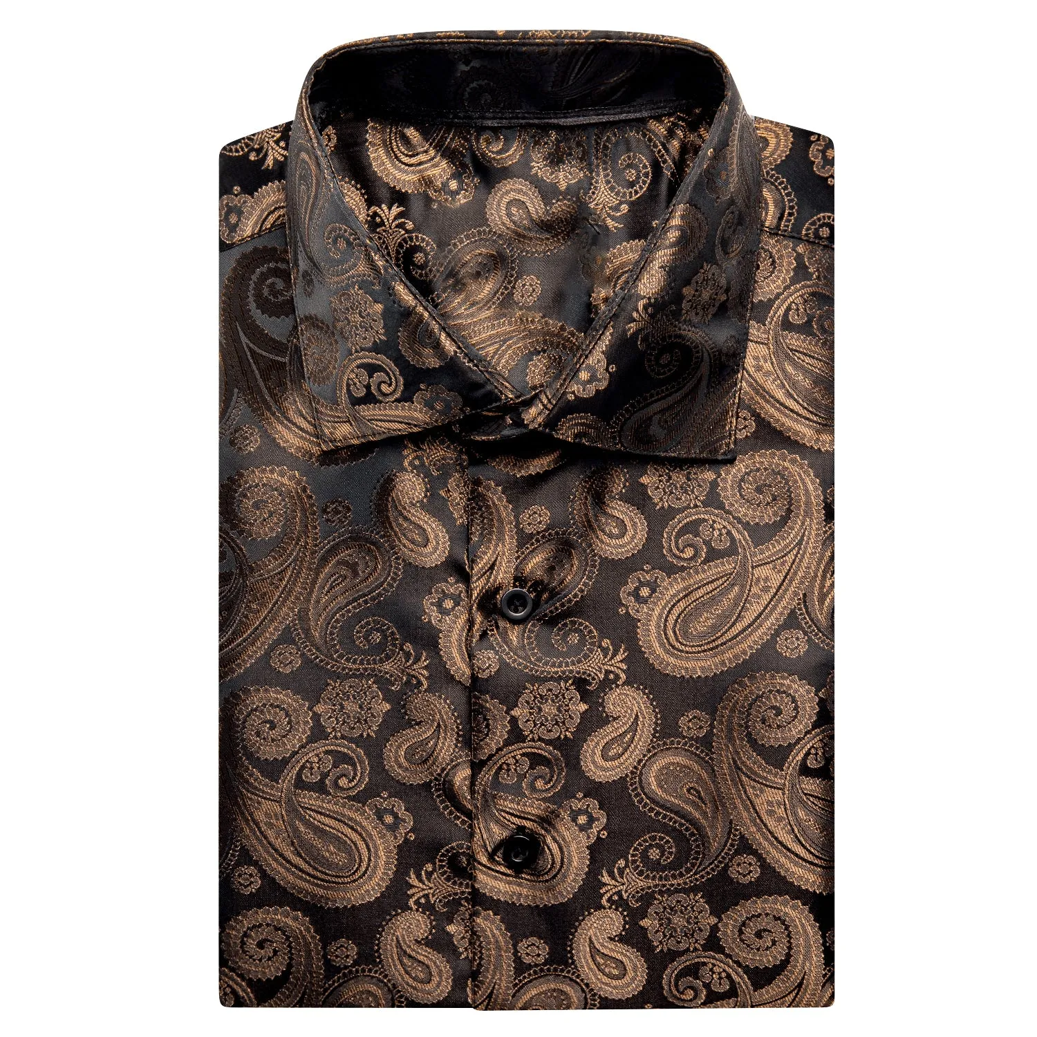 Brown Black Paisley Silk Men's Short Sleeve Shirt