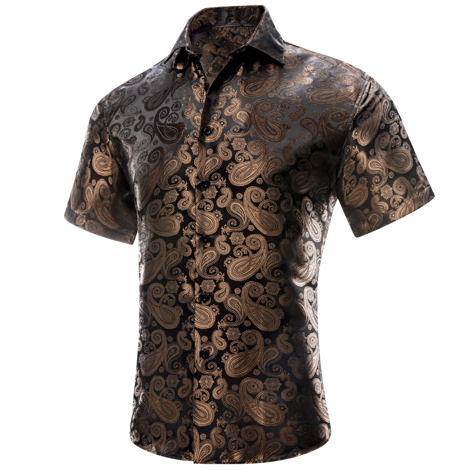 Brown Black Paisley Silk Men's Short Sleeve Shirt