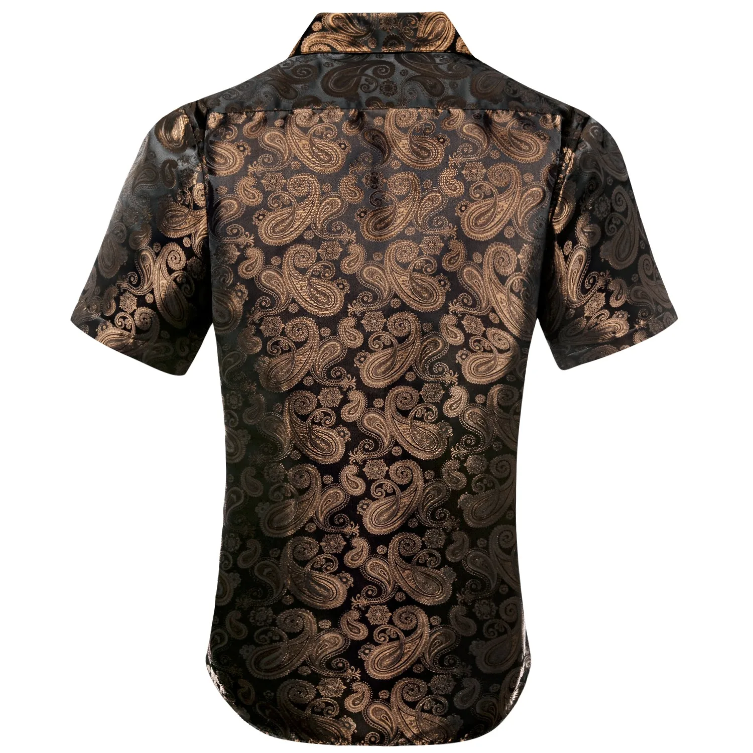 Brown Black Paisley Silk Men's Short Sleeve Shirt