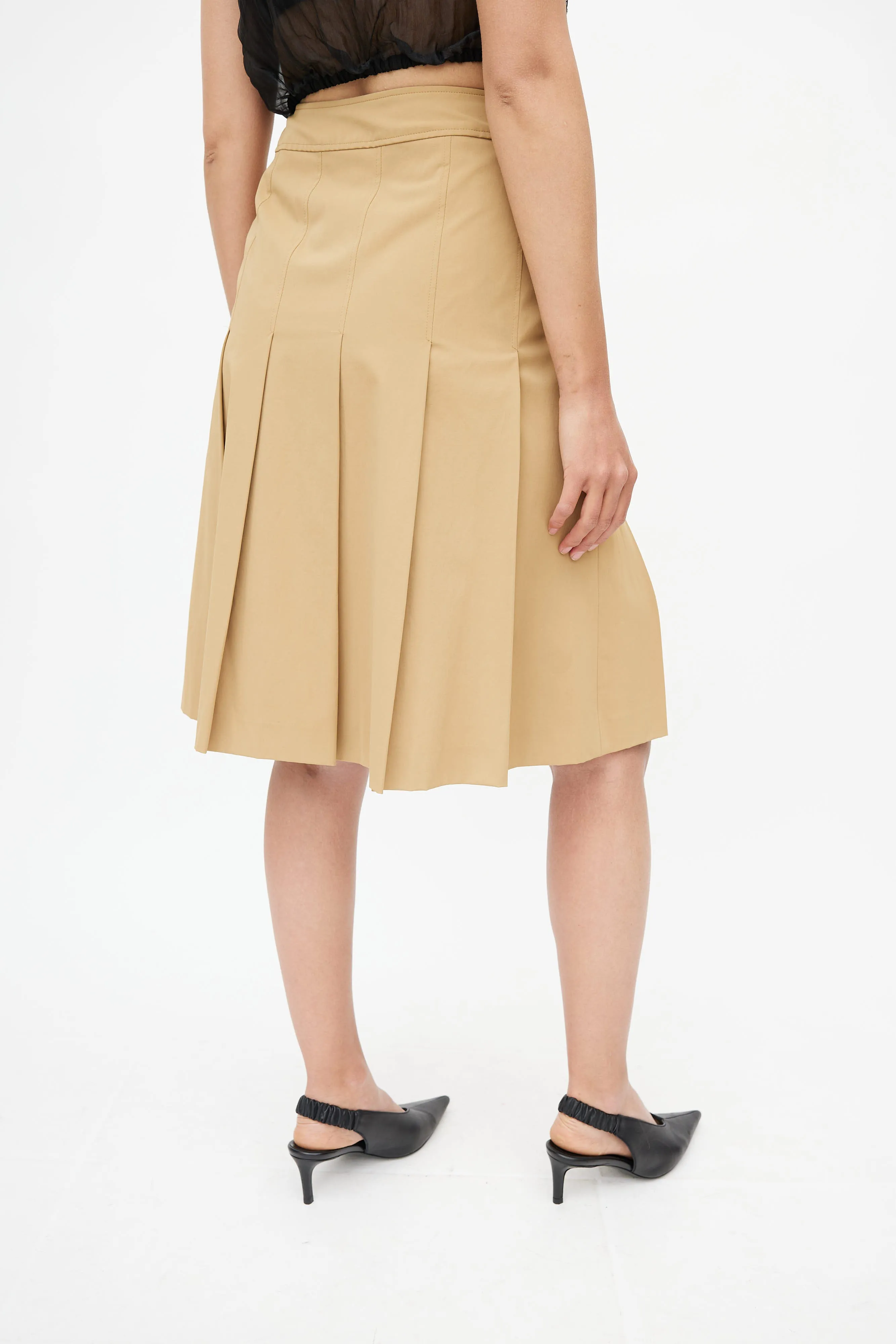 Brown Nylon Pleated Skirt