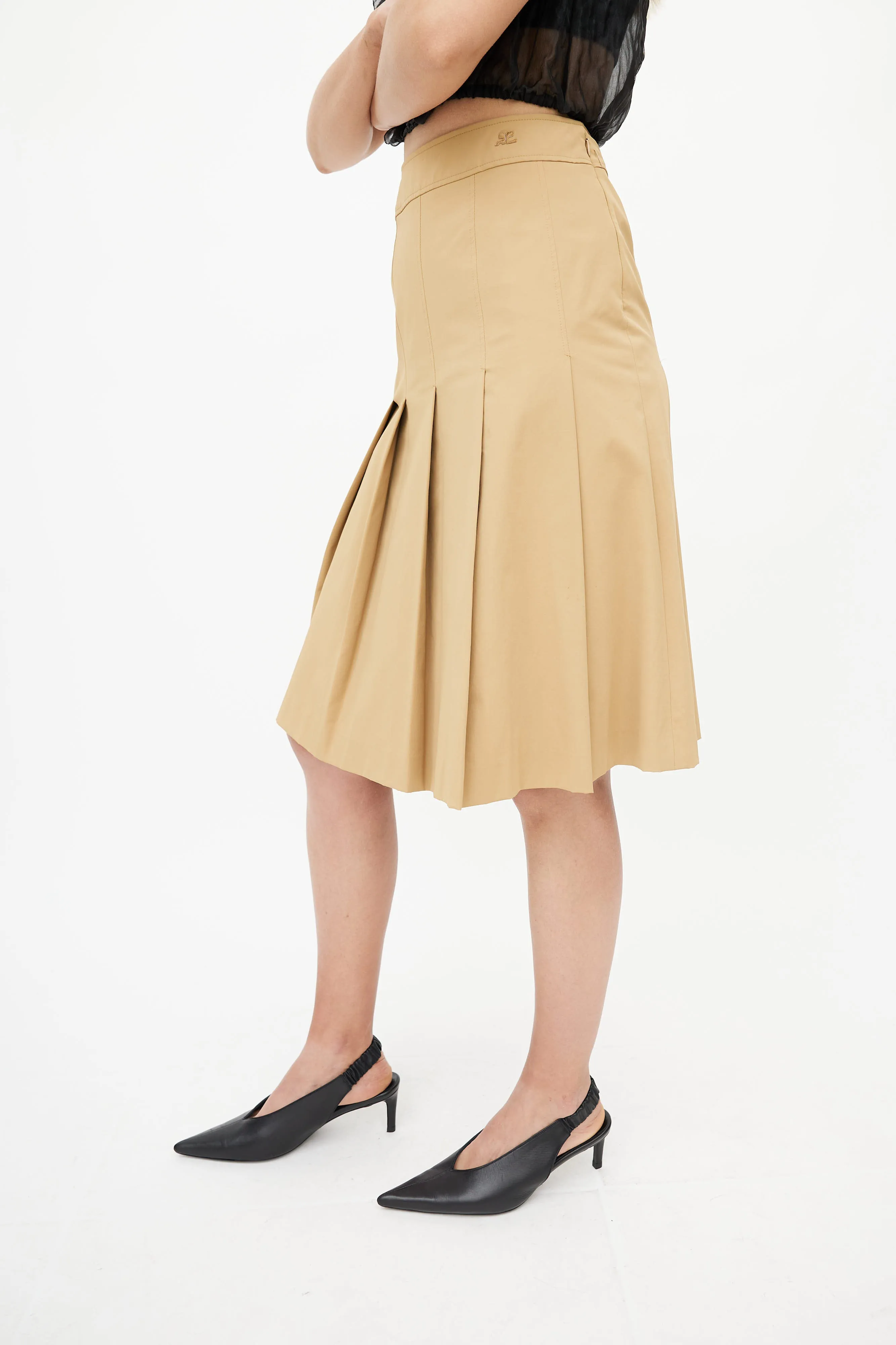 Brown Nylon Pleated Skirt