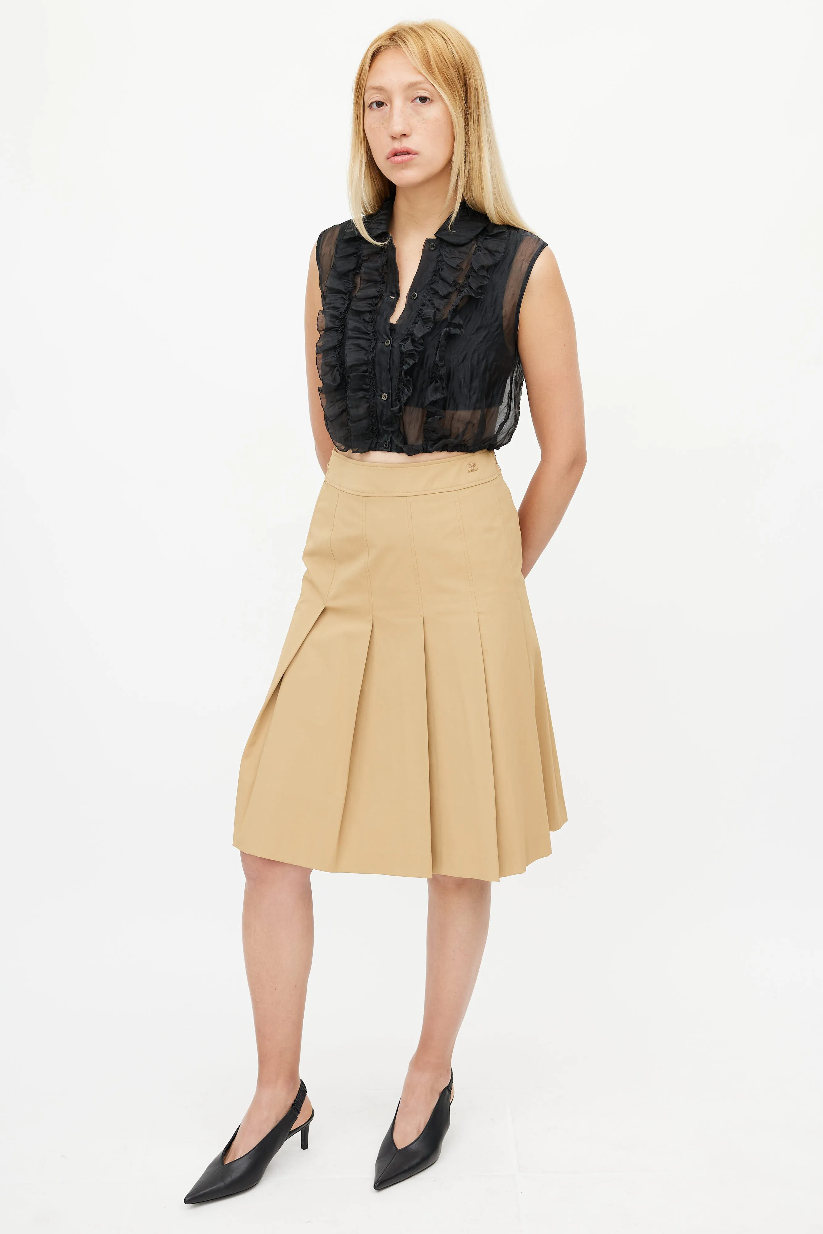 Brown Nylon Pleated Skirt