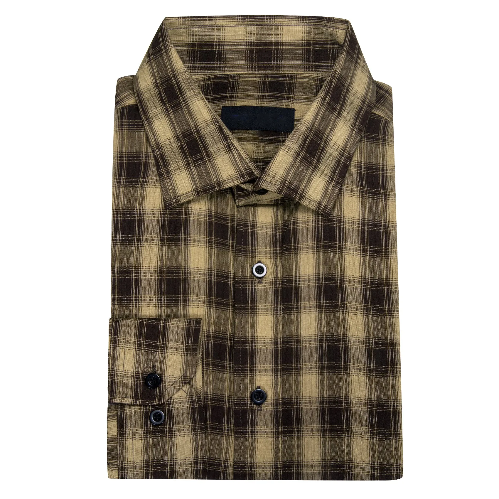 Brown Plaid Men's Long Sleeve Work Shirt