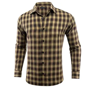 Brown Plaid Men's Long Sleeve Work Shirt