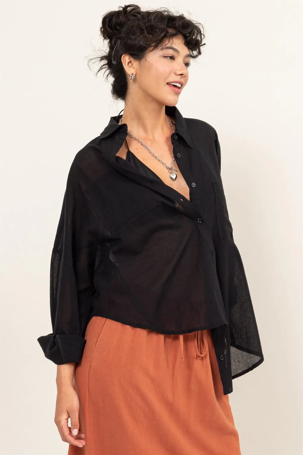 Button Up Drop Shoulder Shirt