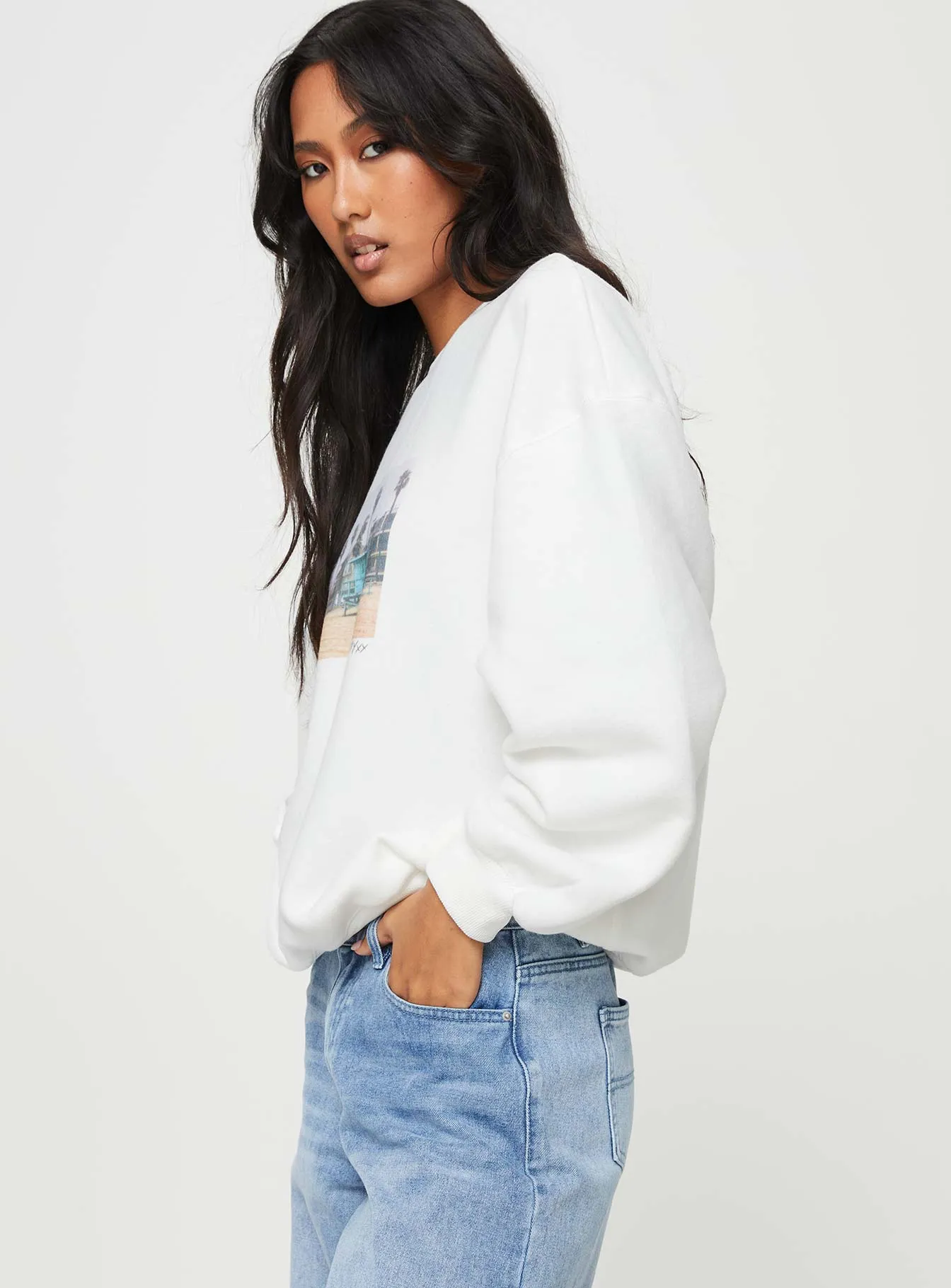 Cali Beach Crew Neck Sweatshirt White