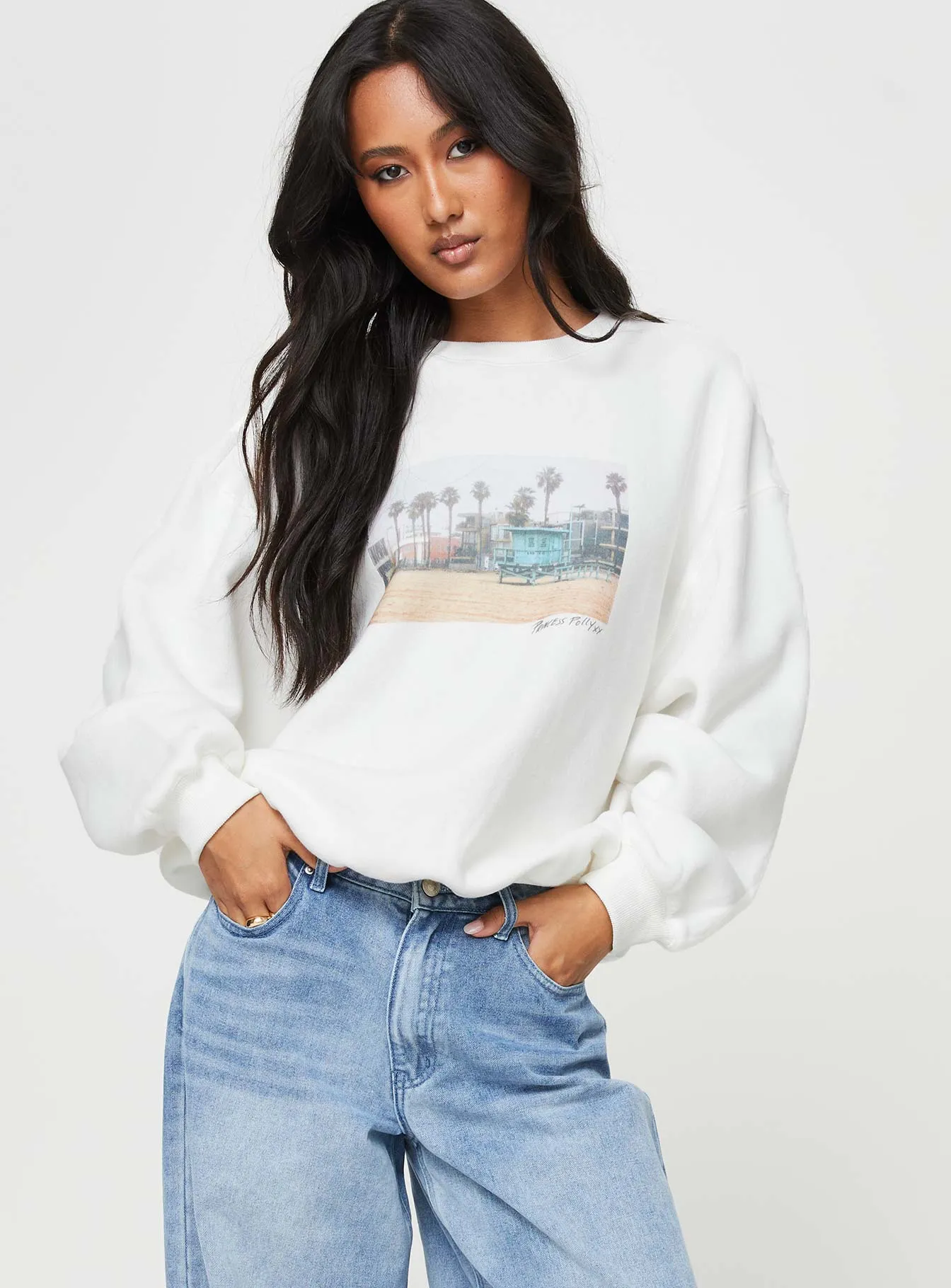 Cali Beach Crew Neck Sweatshirt White