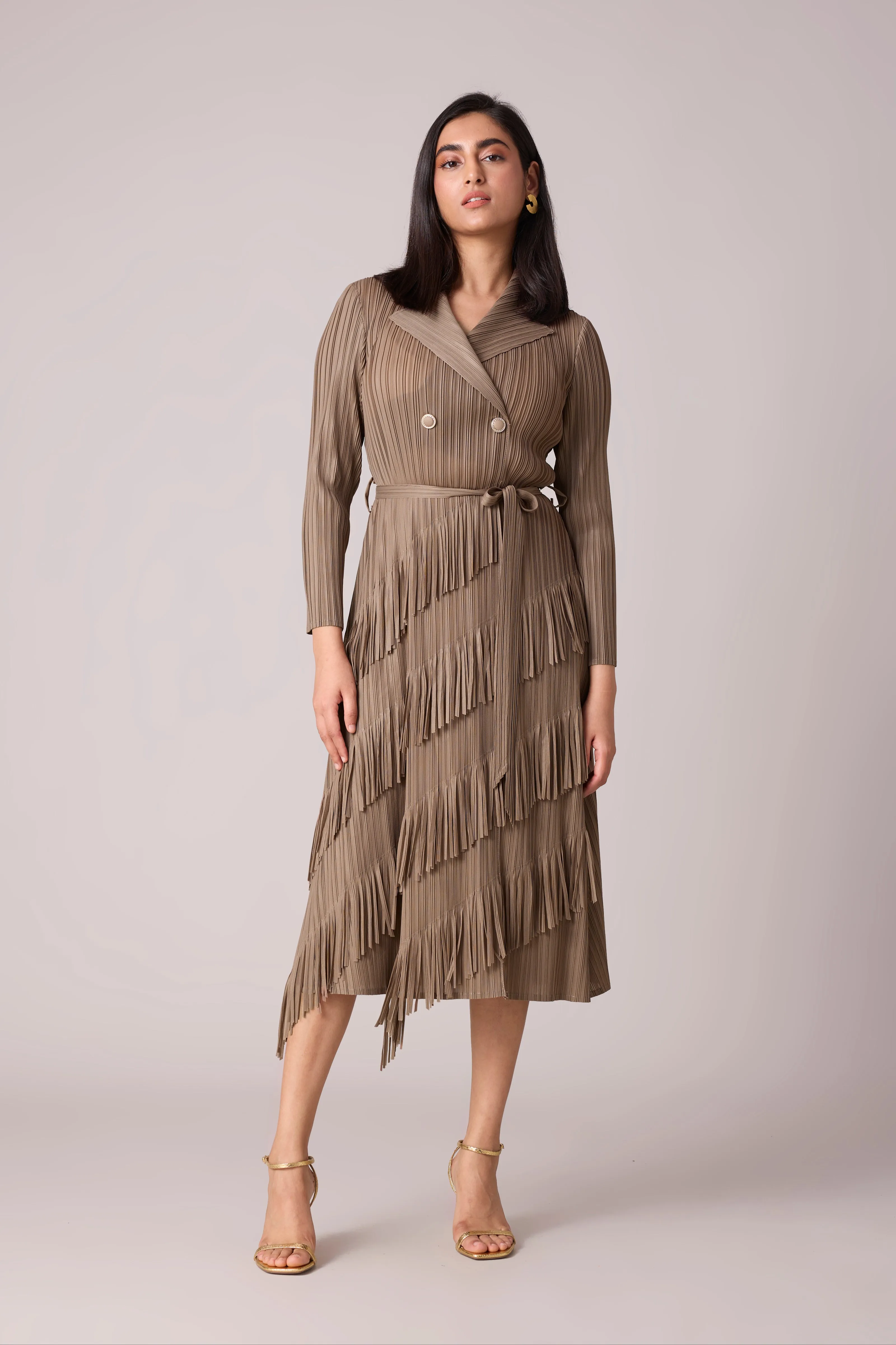 Camren Fringe Dress - Taupe