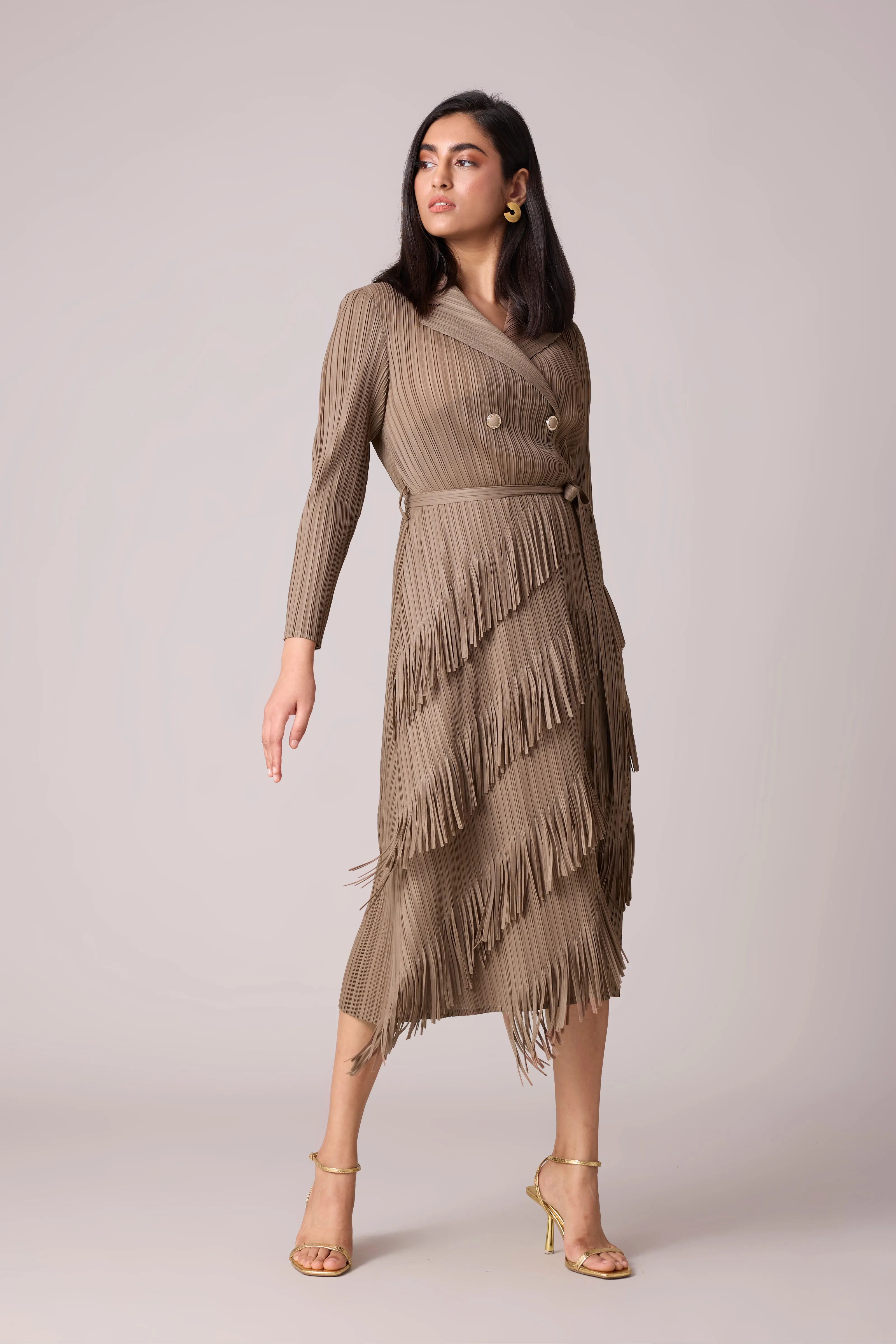 Camren Fringe Dress - Taupe