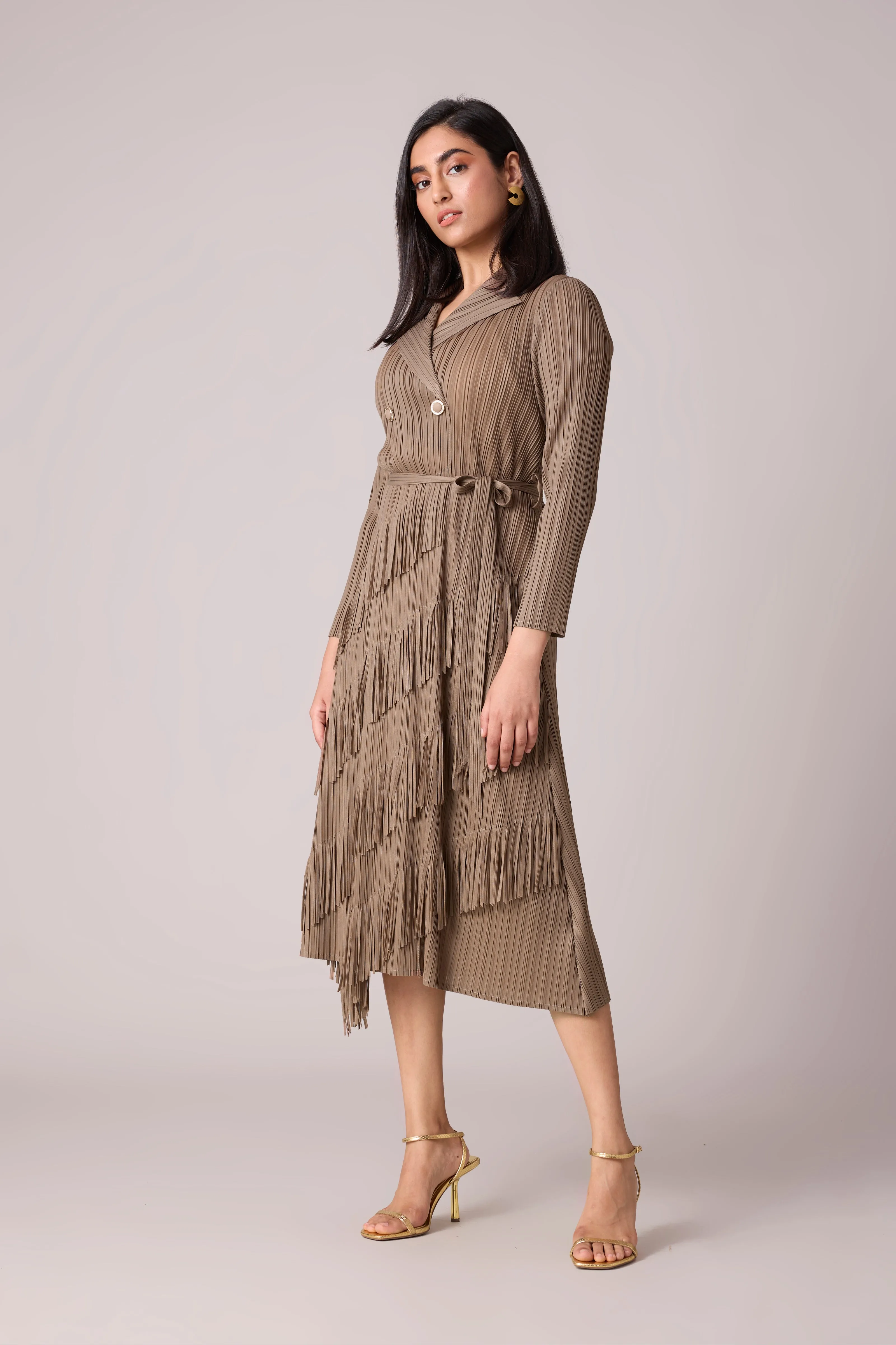 Camren Fringe Dress - Taupe