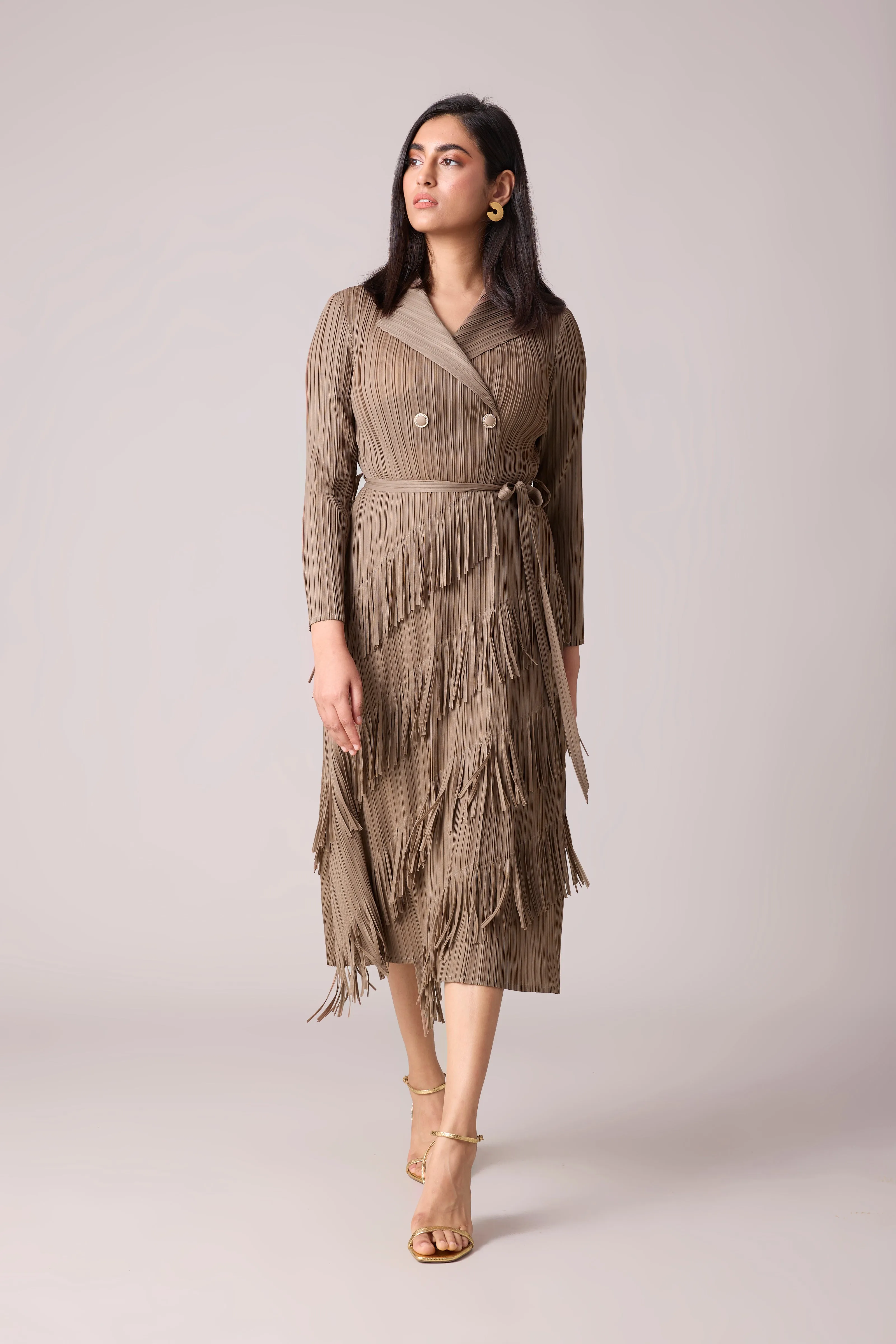 Camren Fringe Dress - Taupe