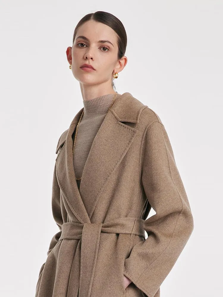 Cashmere Lapel Women Coat With Belt