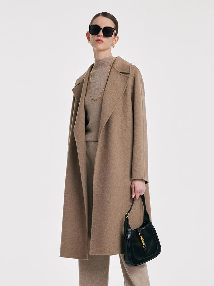 Cashmere Lapel Women Coat With Belt