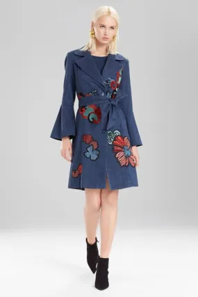 Casual Twill Trench Coat With Embroidery