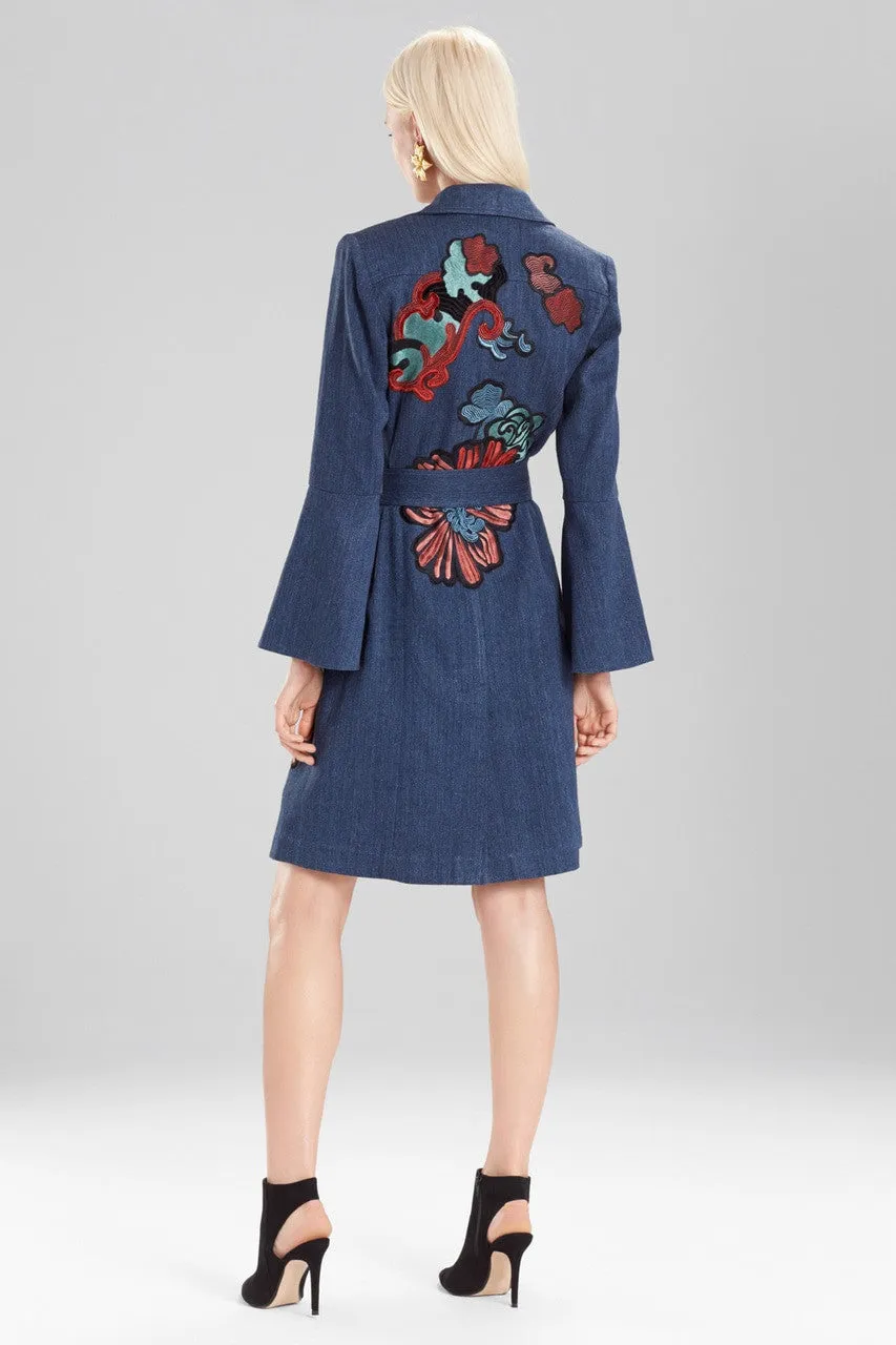 Casual Twill Trench Coat With Embroidery