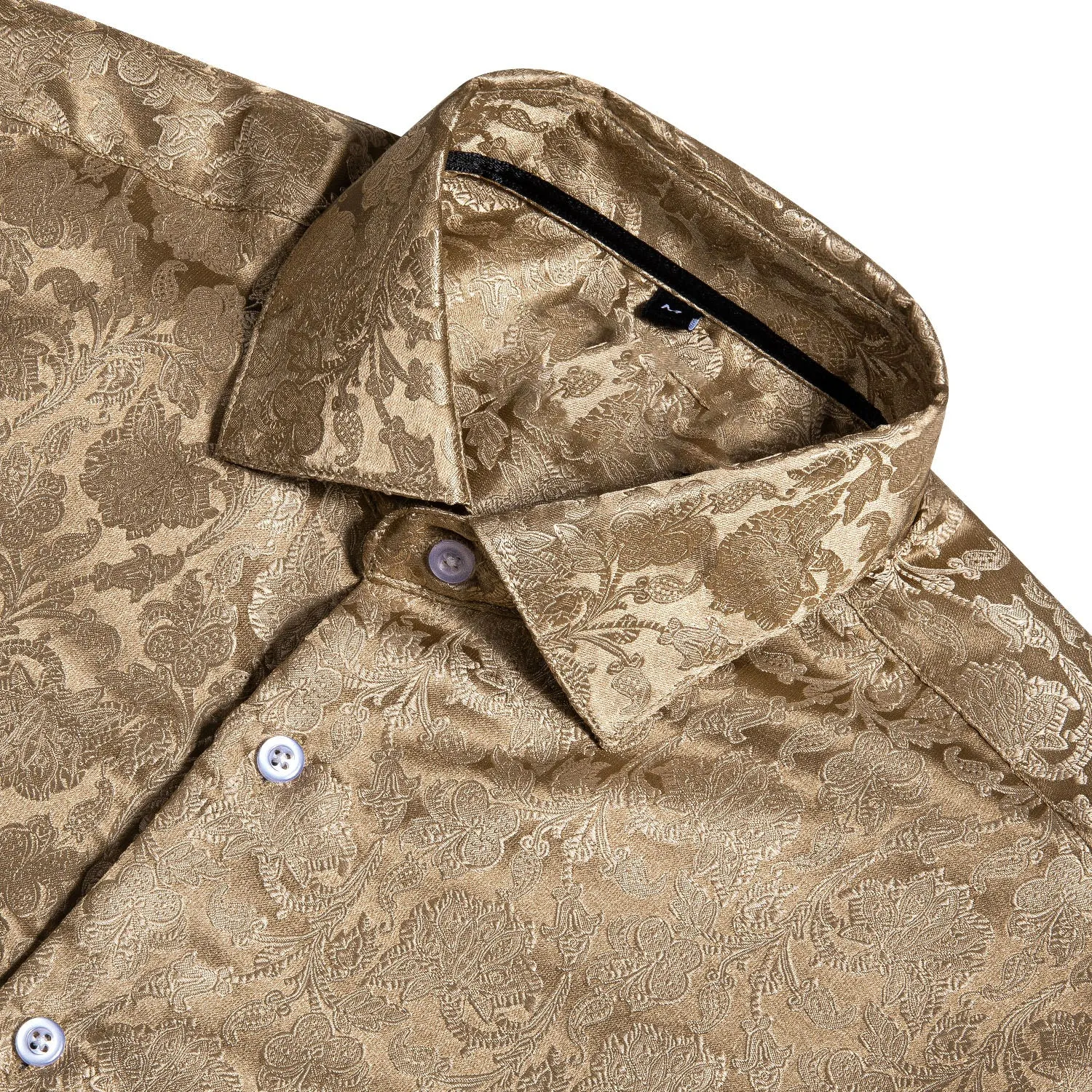 Champagne Brown Floral Silk Men's Long Sleeve Shirt