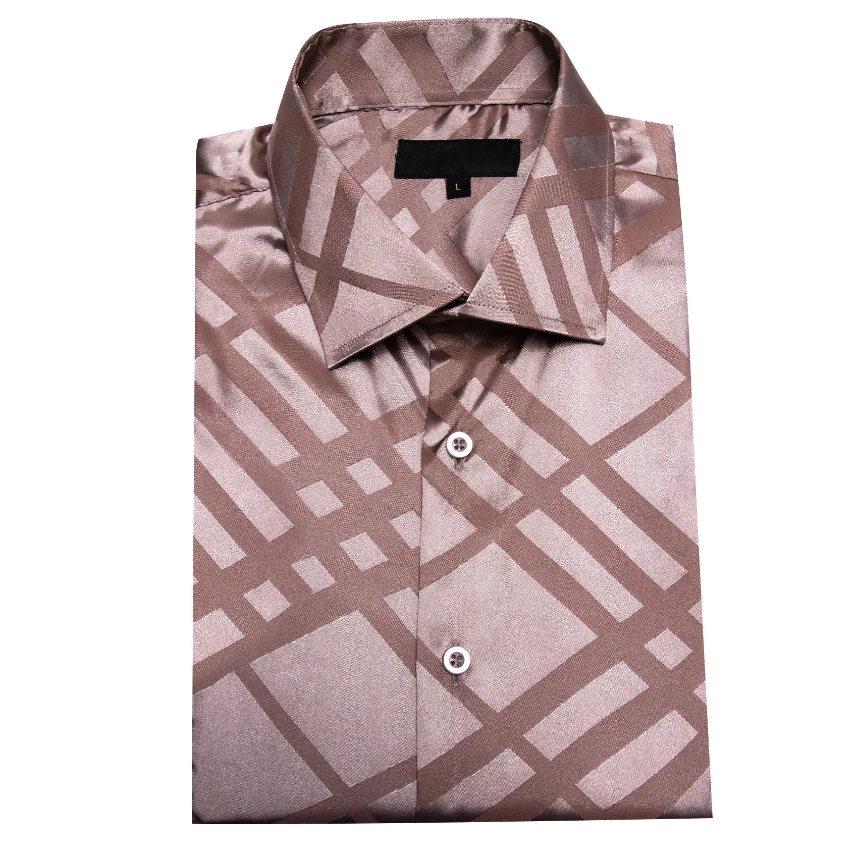 Champagne Plaid Silk Men's Short Sleeve Shirt