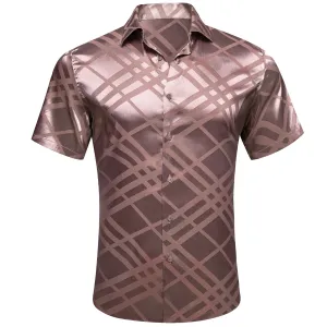 Champagne Plaid Silk Men's Short Sleeve Shirt