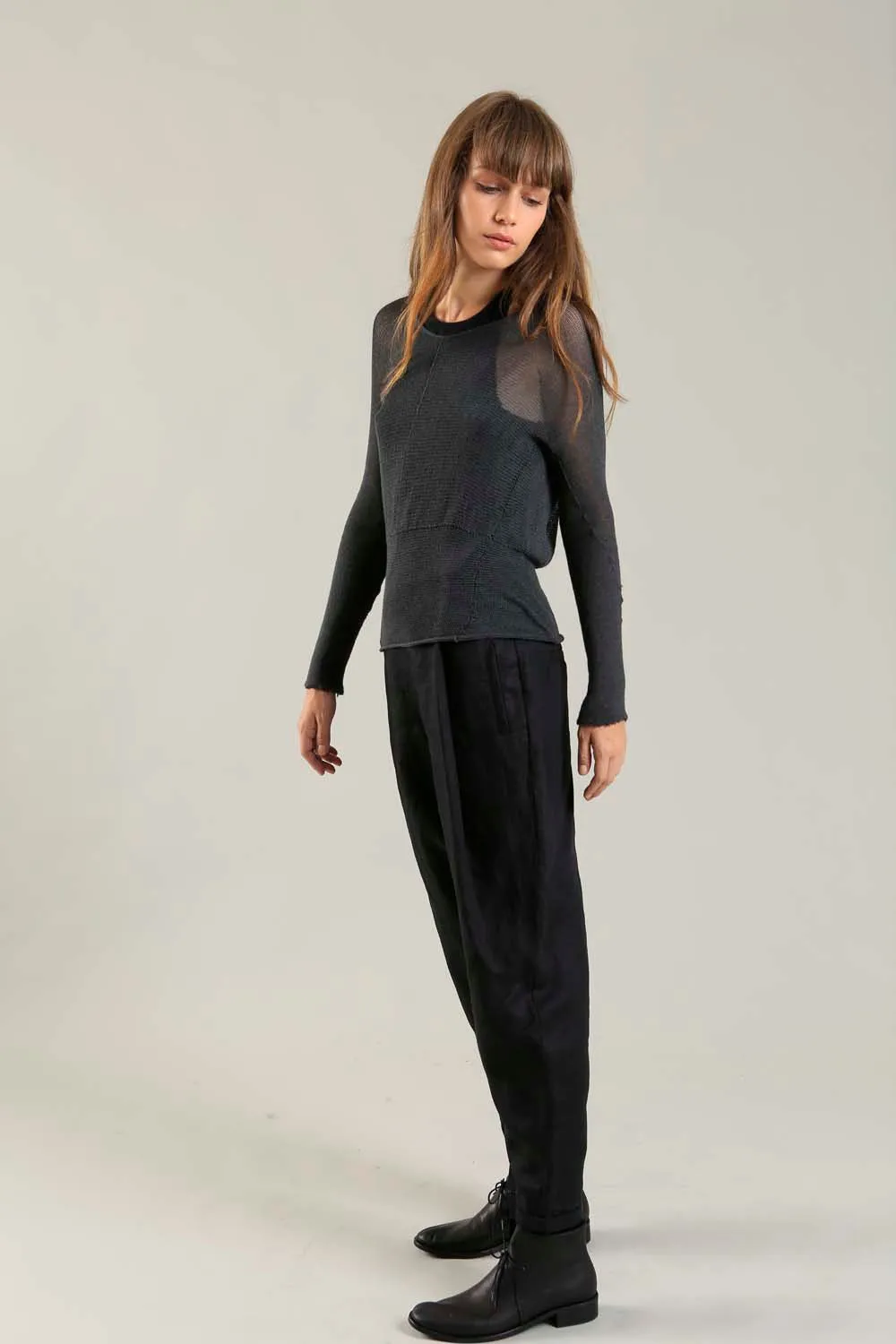 Charcoal long sleeves round neck Cross Bamboo shirt