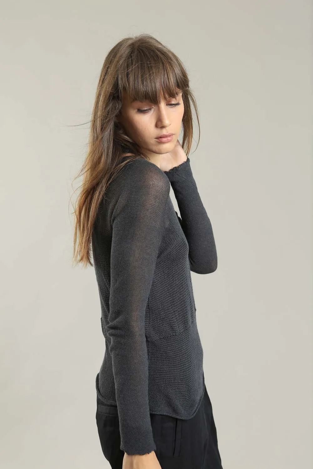 Charcoal long sleeves round neck Cross Bamboo shirt