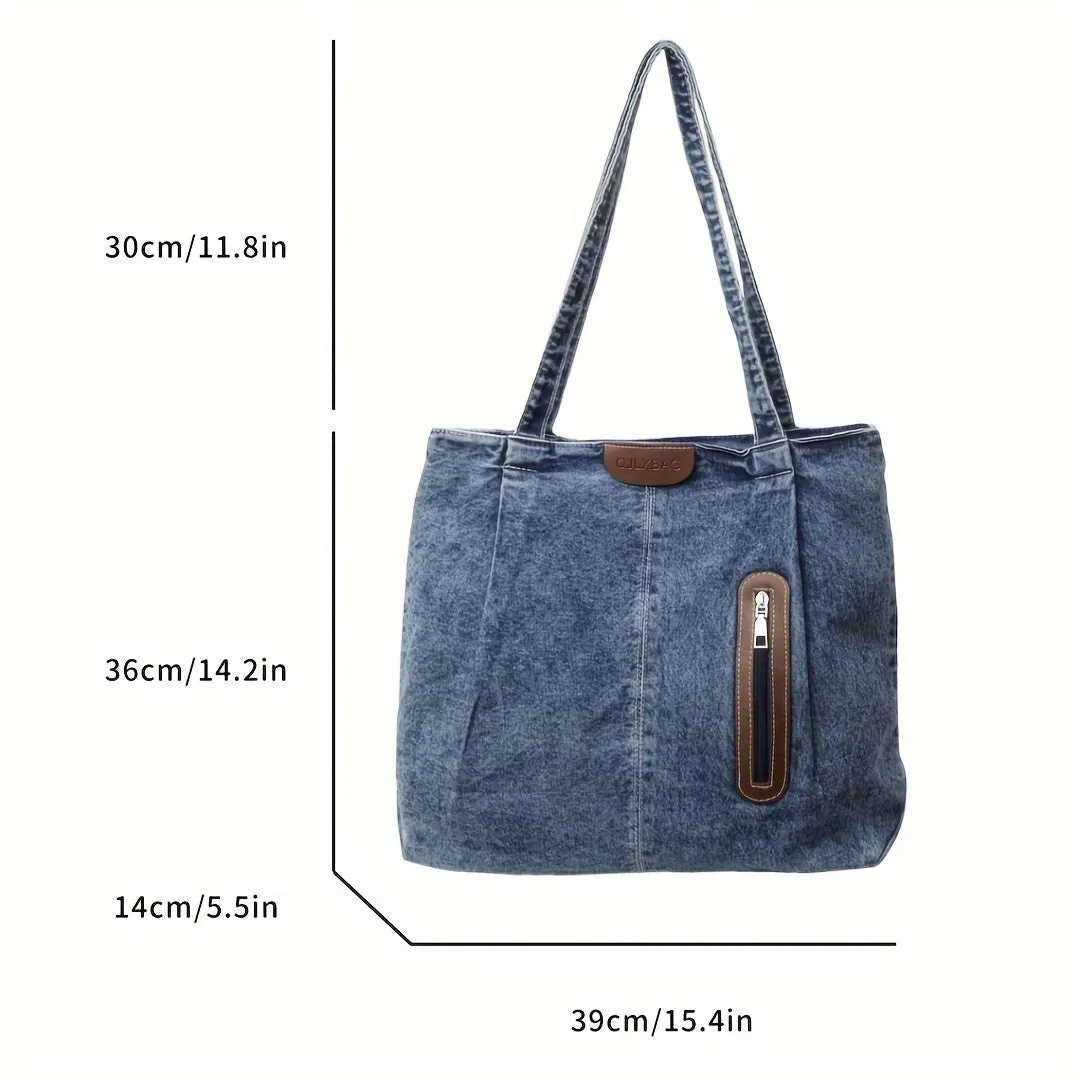 Chic Denim Crossbody Bag for Women - Trendy Shoulder Handbag with Zip Closure, Polyester Lined, Fashionable Contrast Color Design