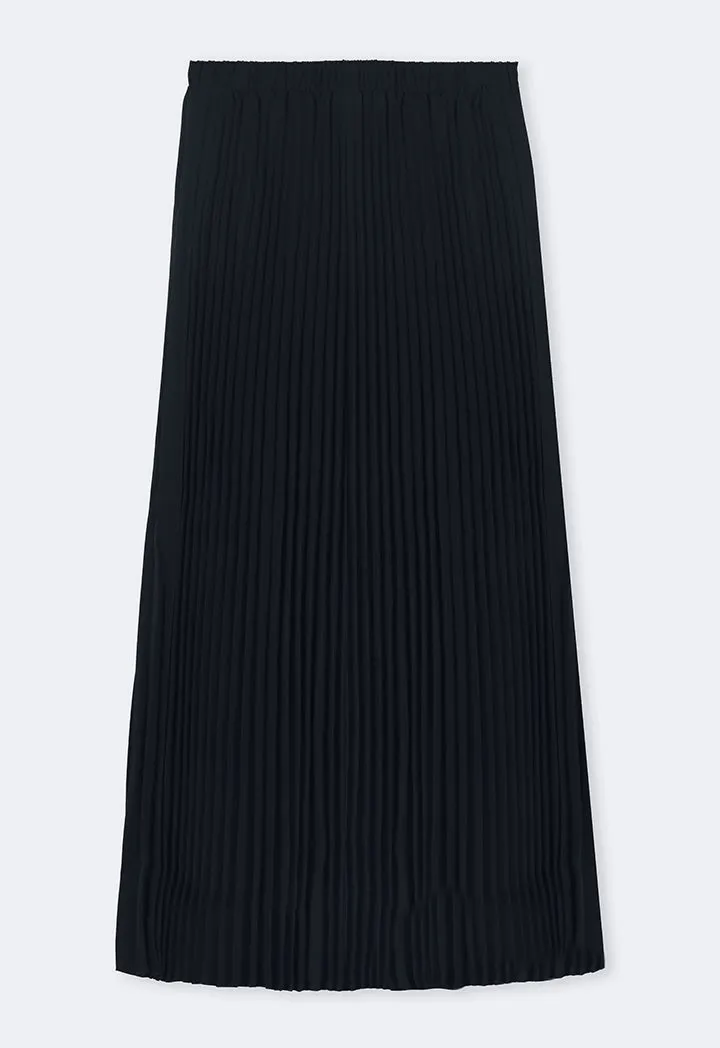 Choice Pleated Flared Basic Skirt Black