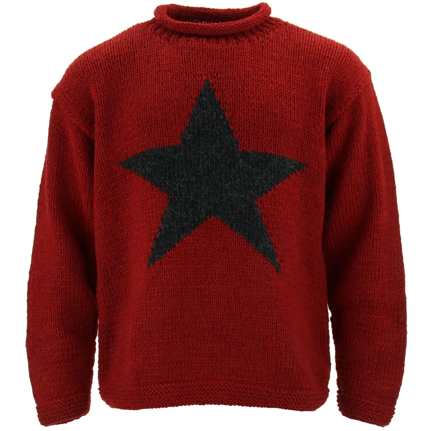 Chunky Wool Knit Star Jumper - Red & Charcoal