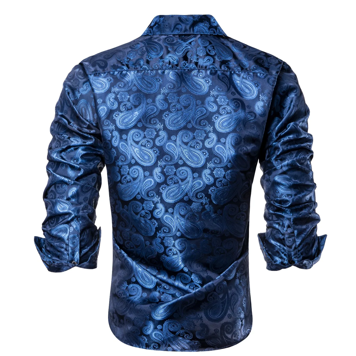 Classic Blue Paisley Pattern Silk Men's Long Sleeve Shirt