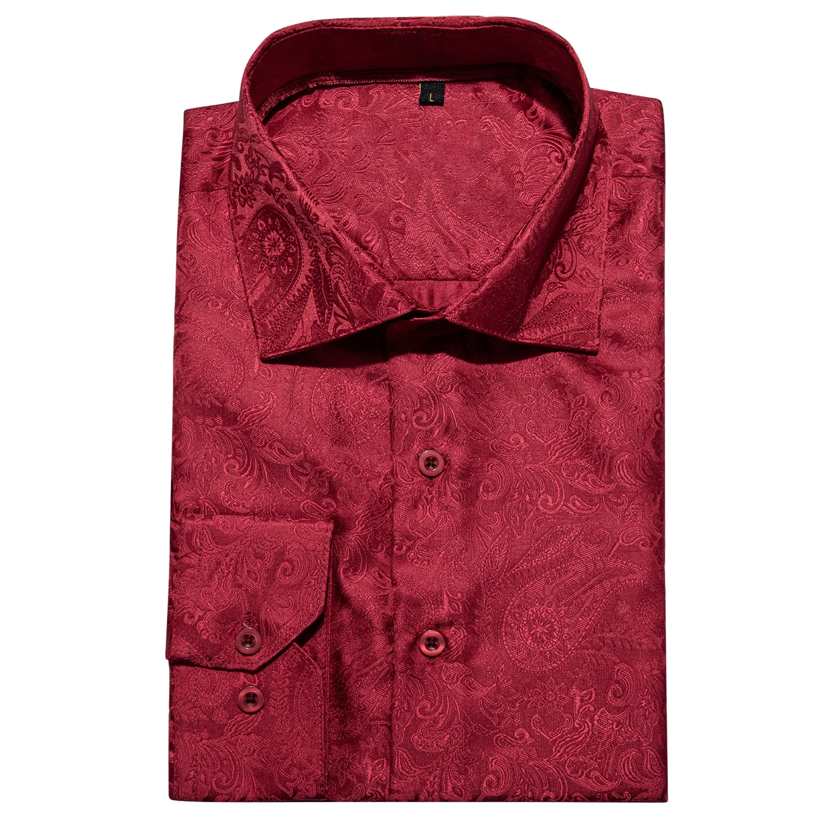 Classic Red Paisley Silk Men's Long Sleeve Shirt