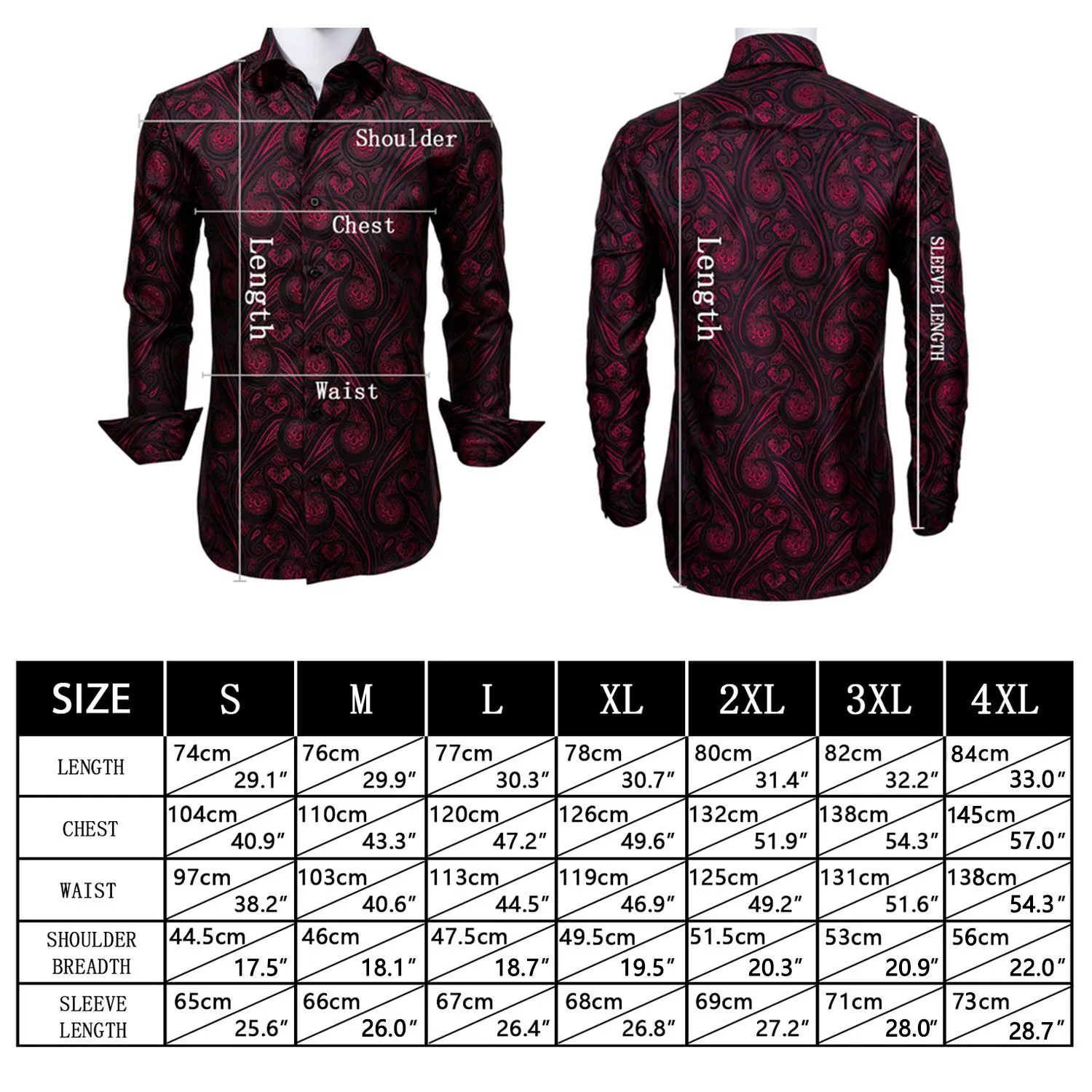 Classic Red Paisley Silk Men's Long Sleeve Shirt