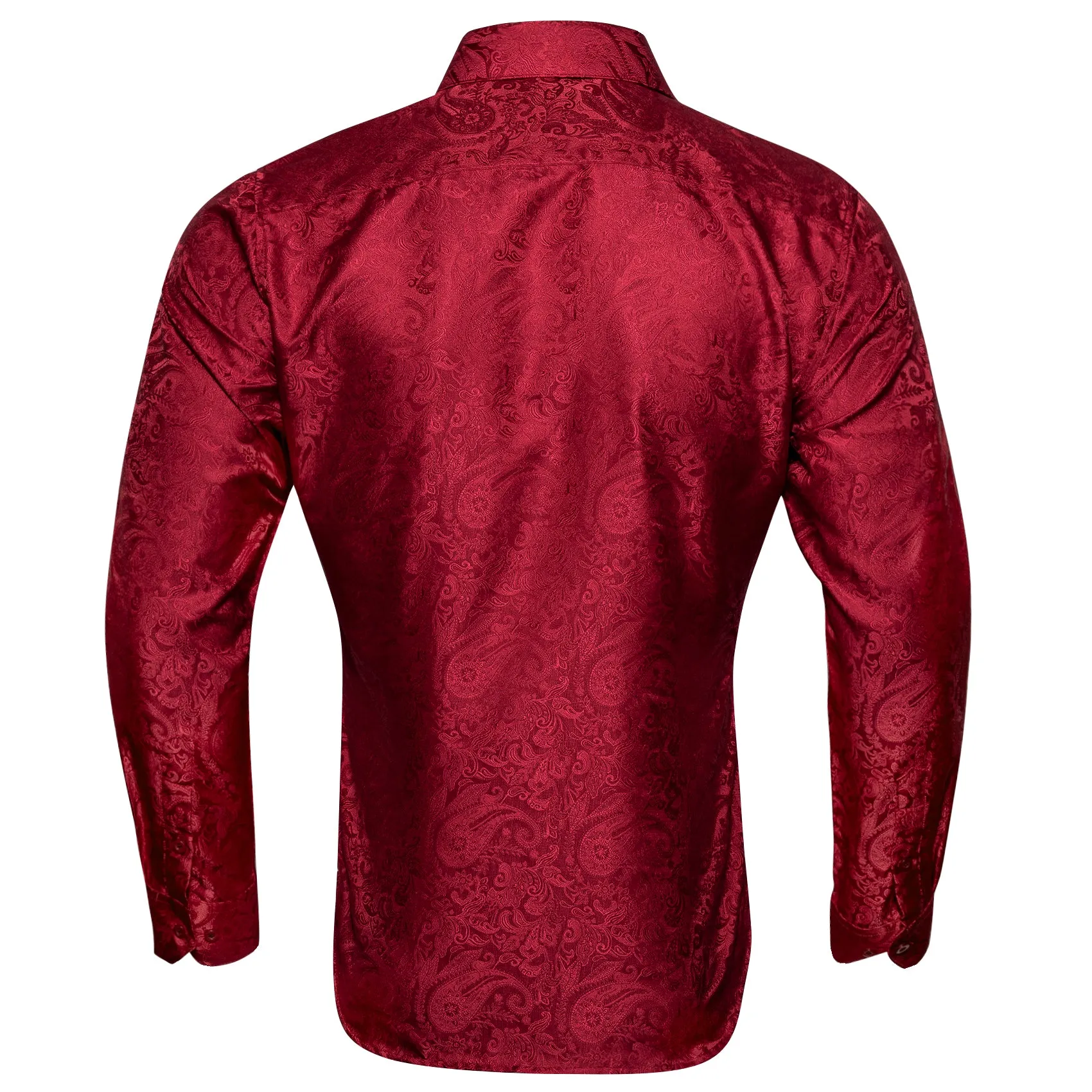 Classic Red Paisley Silk Men's Long Sleeve Shirt