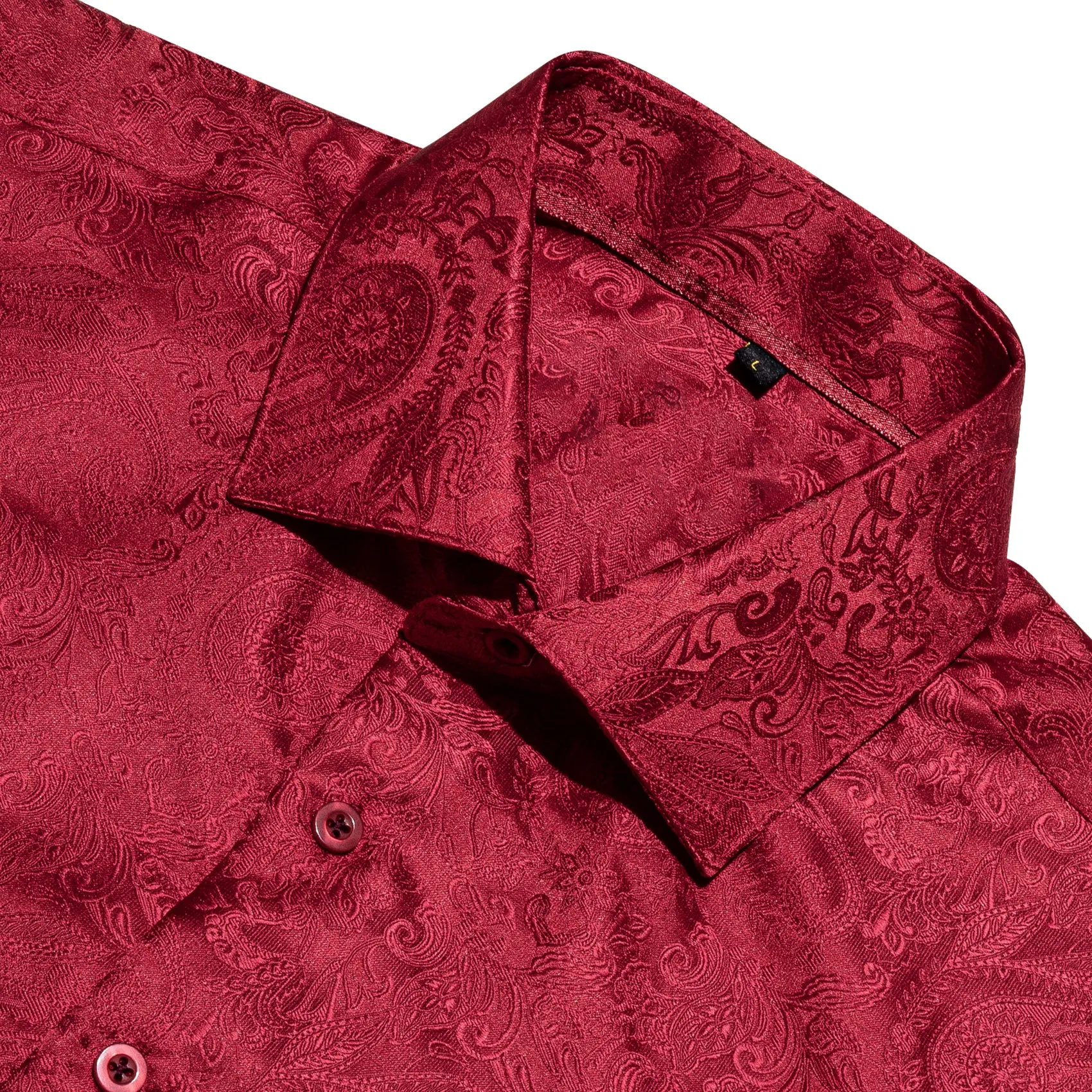 Classic Red Paisley Silk Men's Long Sleeve Shirt